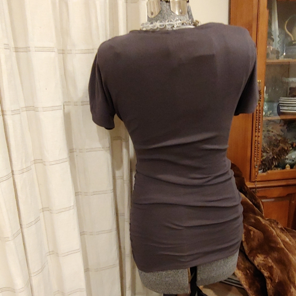 Express Ruched Sexy Basic T Shirt Charcoal Grey - Picture 3 of 4